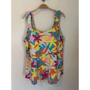 Lands End Tankini Top 2X Colorful Wireless Floral Preppy